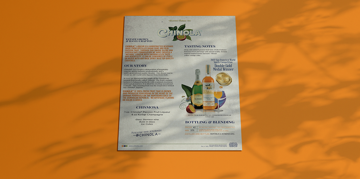 Chinola Passion Fruit Liqueur Sell Sheet